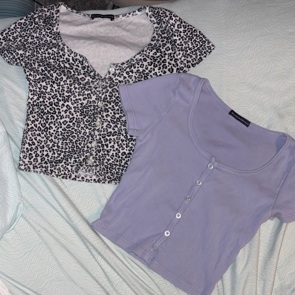 Brandy Melville Purple and White Leopard Print Top